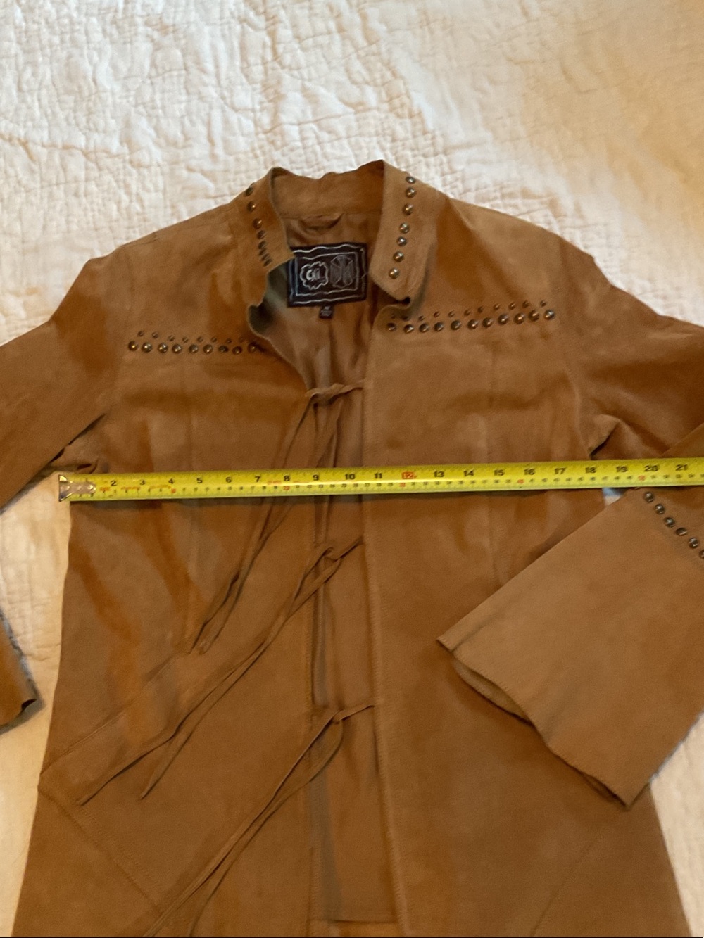 Chi By Falchi Suede Leather Studded Coat Western Boho Jacket Size M - Picture 8 of 14